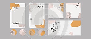 Instagram social media stories, posts, highlights templates. abstract minimal organic floral shapes
