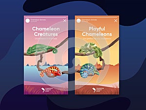 Instagram template with chameleon lizard concept,watercolor style