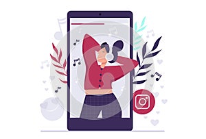 Instagram video streaming concept illustration. Smartphone chat app. Messenger sticker. Live stream vlog