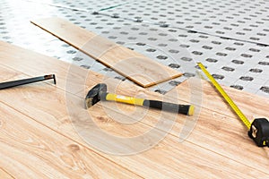 Instalation of new wooden floor photo