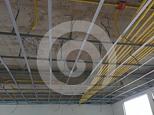 Install the ceiling frame and wiring pipe.