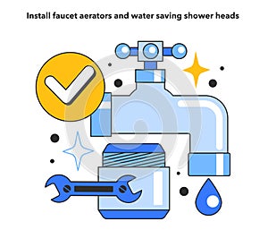 Install faucet aerators and water saving shower heads for water