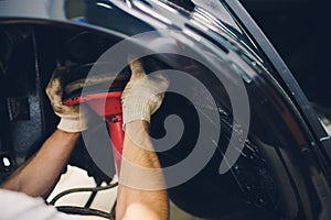 Install new cv boot power steering rack.