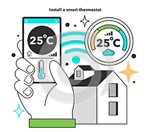 Install a smart thermostat for energy efficiency at home. Electricity