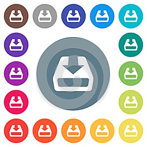 Install to hard drive flat white icons on round color backgrounds photo