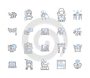 installation art line icons collection. Interactive, Site-specific, Multimedia, Transformational, Environmental, Spatial photo