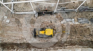 The installation of the building frame at a construction site top view