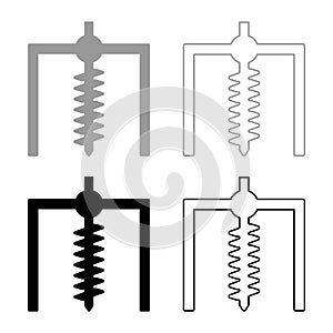 Installation for drilling rig symbol mining bore hole digger earth auger geodetic work set icon grey black color vector