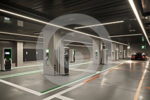 Installation of electric vehicle charging stations in an underground parking facility
