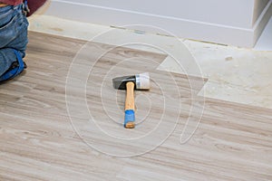 Installation laminate wood texture floor of new home improvement renovation works