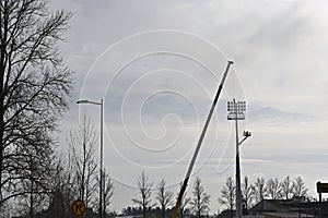 installation of lighting equipment at the stadium