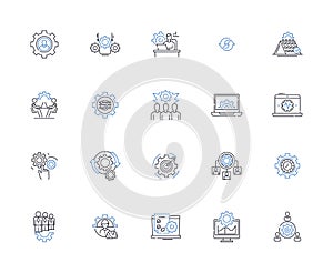 Installation line icons collection. Assembly, Setup, Configuration, Positioning, Mounting, Deployment, Fitting vector