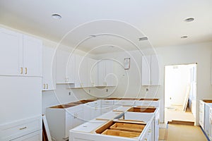 Installation modern kitchen cabinet of furniture details