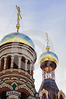 Installation of a new domes of the Christian Orthodox church in Yoshkar-Ola