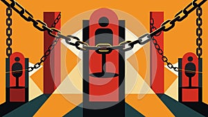 An installation piece utilizing chains and shackles to represent the oppression and of slavery.. Vector illustration. photo
