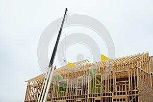 installation of rafters and walls of a plywood house frame industry work