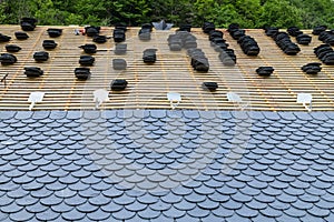 Installation of slate roofing Tiles on a roof