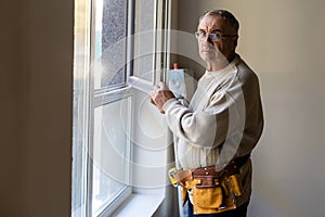 Installation of window in the office. window customizer