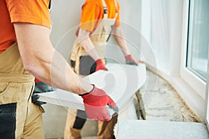 Installation windowsill from quartz agglomerate artificial stone