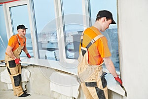 Installation windowsill from quartz agglomerate artificial stone