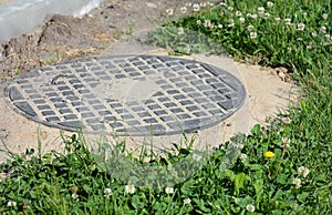 Installed plastic manhole cover outdoor