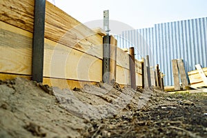 Installed wooden formwork for foundation