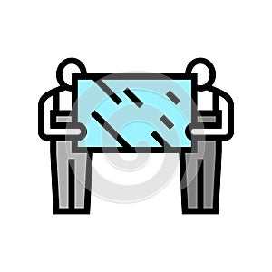 installers holding mirror color icon vector illustration