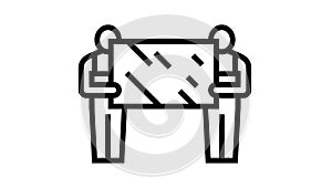 installers holding mirror line icon animation