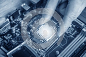 Installing central processor unit into computer motherboard