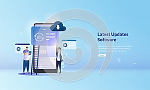 Installing the latest update software on mobile application concept