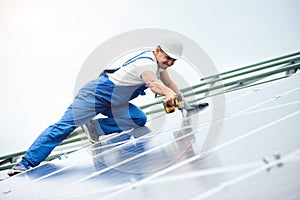 Installing of solar photo voltaic panel system photo