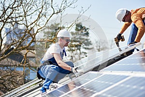 Installing solar photovoltaic panel system on roof of house