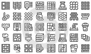 Installing tiles icons set outline vector. House taller photo