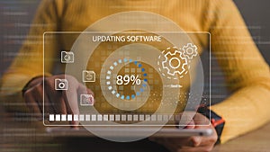 Installing update process. Software updates or operating system upgrades to keep your device up to date with enhanced