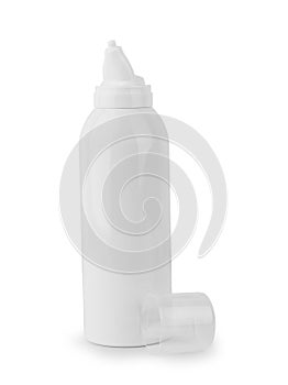 Instant antiseptic hand sanitizer mist spray, antibacterial alcohol liquid. One transparent plastic bottle with atomizer pump