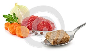 Instant beef broth cube and ingredients