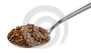 Instant coffee in spoon isolated on white background