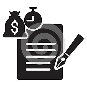 Instant credit loan icon vector with dollar, watch illustration