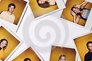 Instant Film Photos Of Young Men And Women For Modeling Casting In Studio On White Background