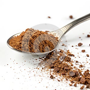 Instant granulated coffee in spoon isolated on white background photo