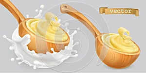 Instant mashed potatoes, with butter and milk. 3d vector icon set