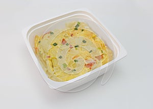 Instant meal omelette with rice isolated on white