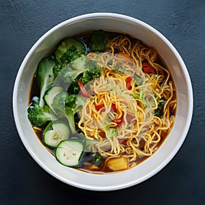 Instant noodles with fresh vegetables for a quick meal