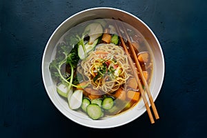 Instant noodles with fresh vegetables for a quick meal photo