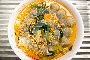 Instant noodles with meat and Meatballs