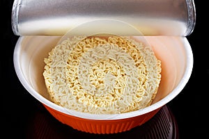 Instant noodles in the plate