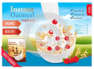 Instant oatmeal with berry advert concept. photo