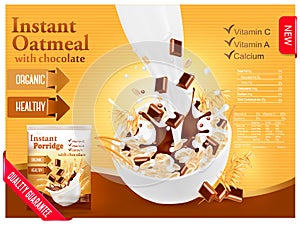 Instant oatmeal with chocolate advert concept photo