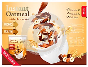 Instant oatmeal with chocolate and hazelnut