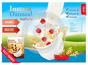 Instant oatmeal with strawberry advert concept.
